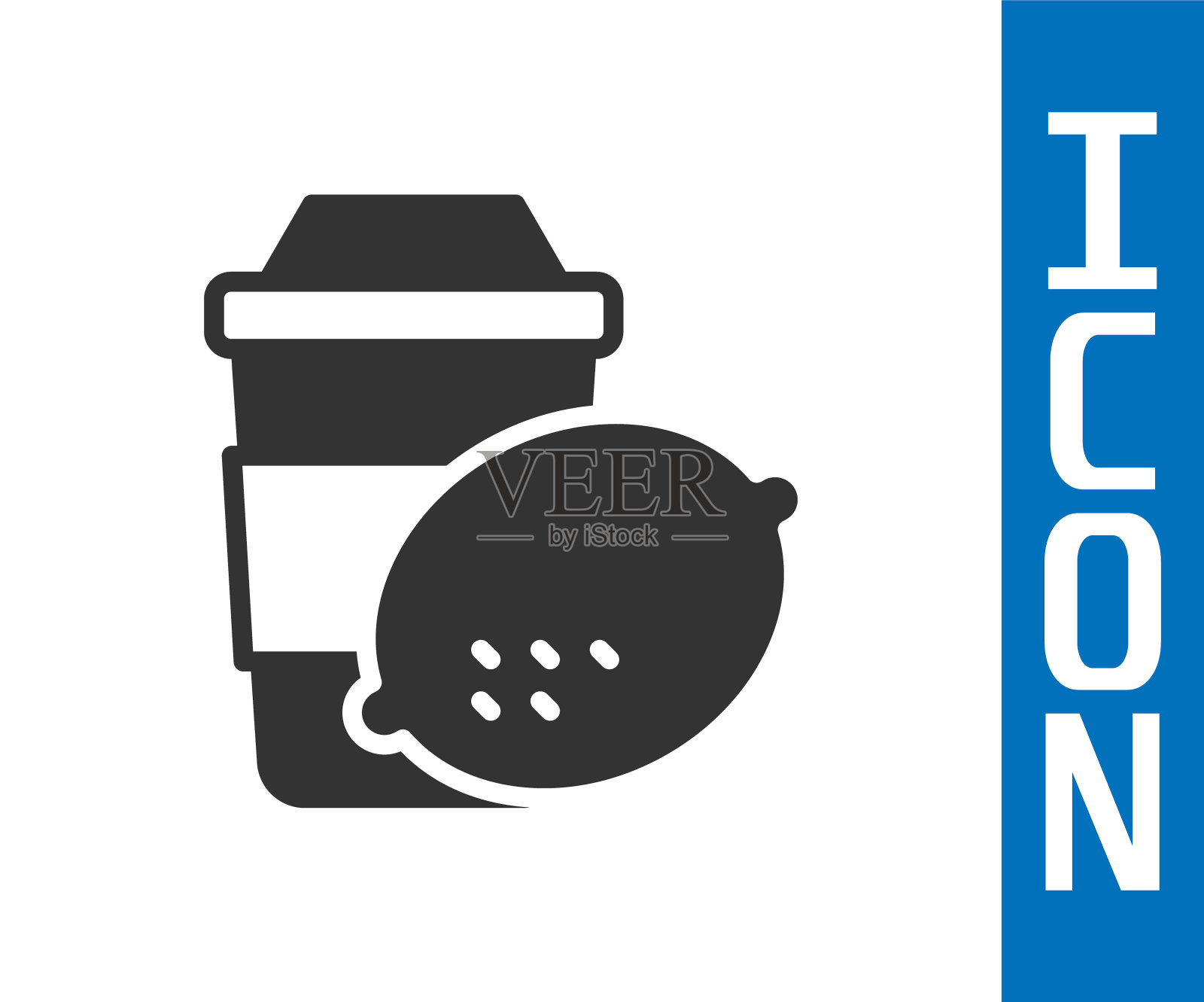 灰色茶杯与柠檬图标孤立在白色背景。向量图标素材