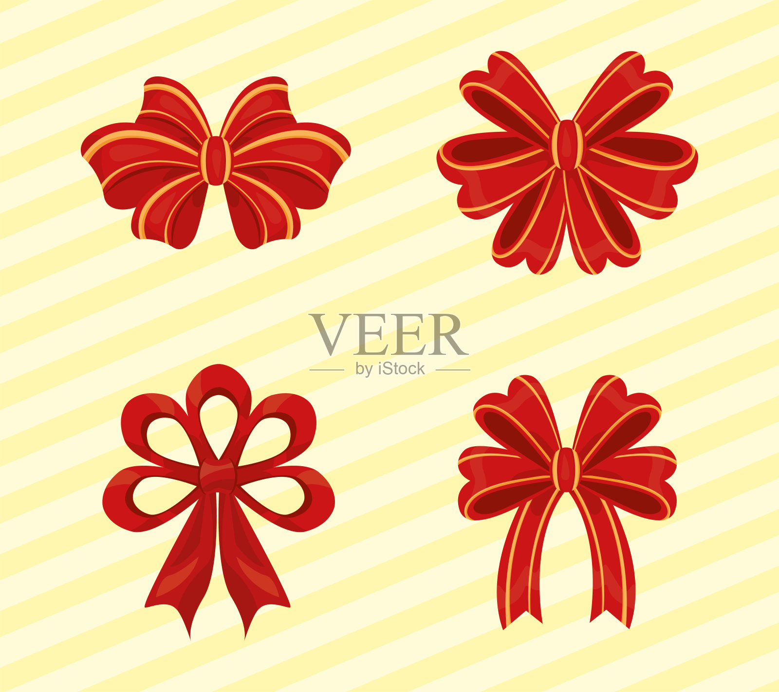 四个红色的蝴蝶结插画图片素材