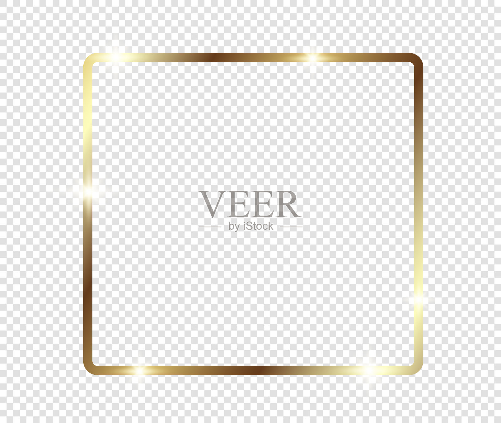 金色的发光框架与阴影隔离在透明的背景。黄金豪华复古现实矩形边界。插图——向量插画图片素材