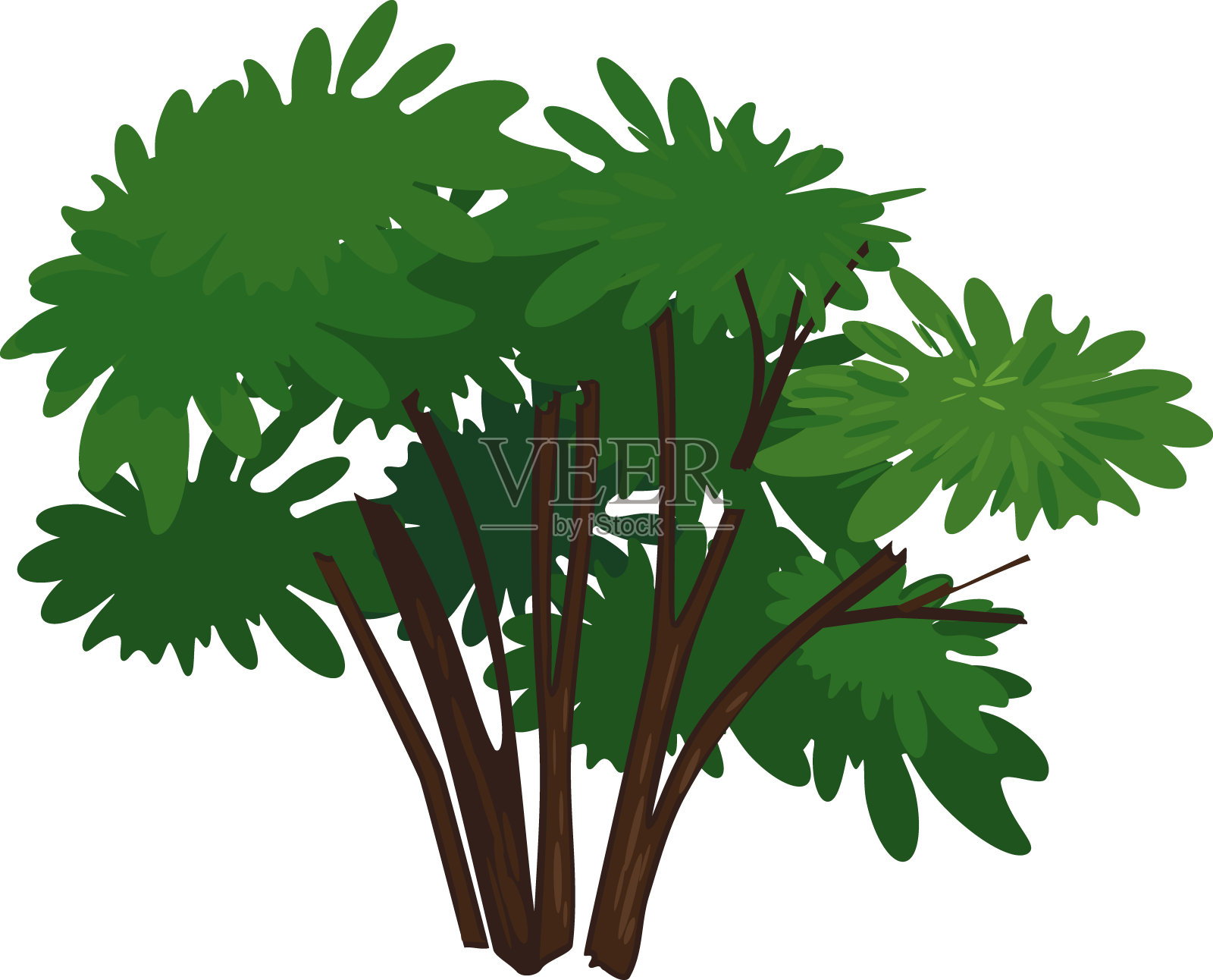 抽象卡通灌木与绿色冠孤立在白色背景设计元素图片