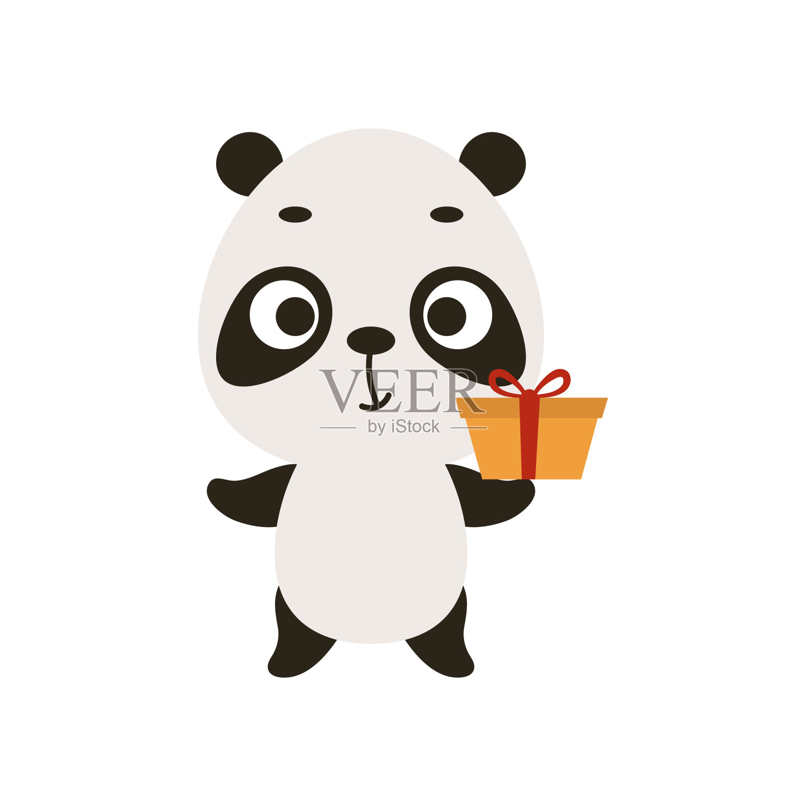 可爱的圣诞熊猫与礼物在白色的背景。卡通动物角色的孩子卡片，婴儿送礼会，邀请，海报，t恤组成，房子内部。矢量插图。插画图片素材