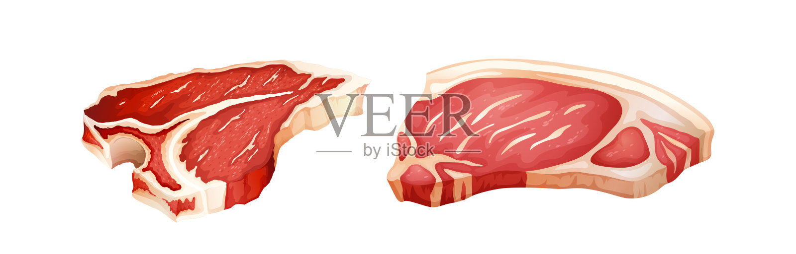 卡通设计。的肉。肉类的集合。平面向量插图。插画图片素材