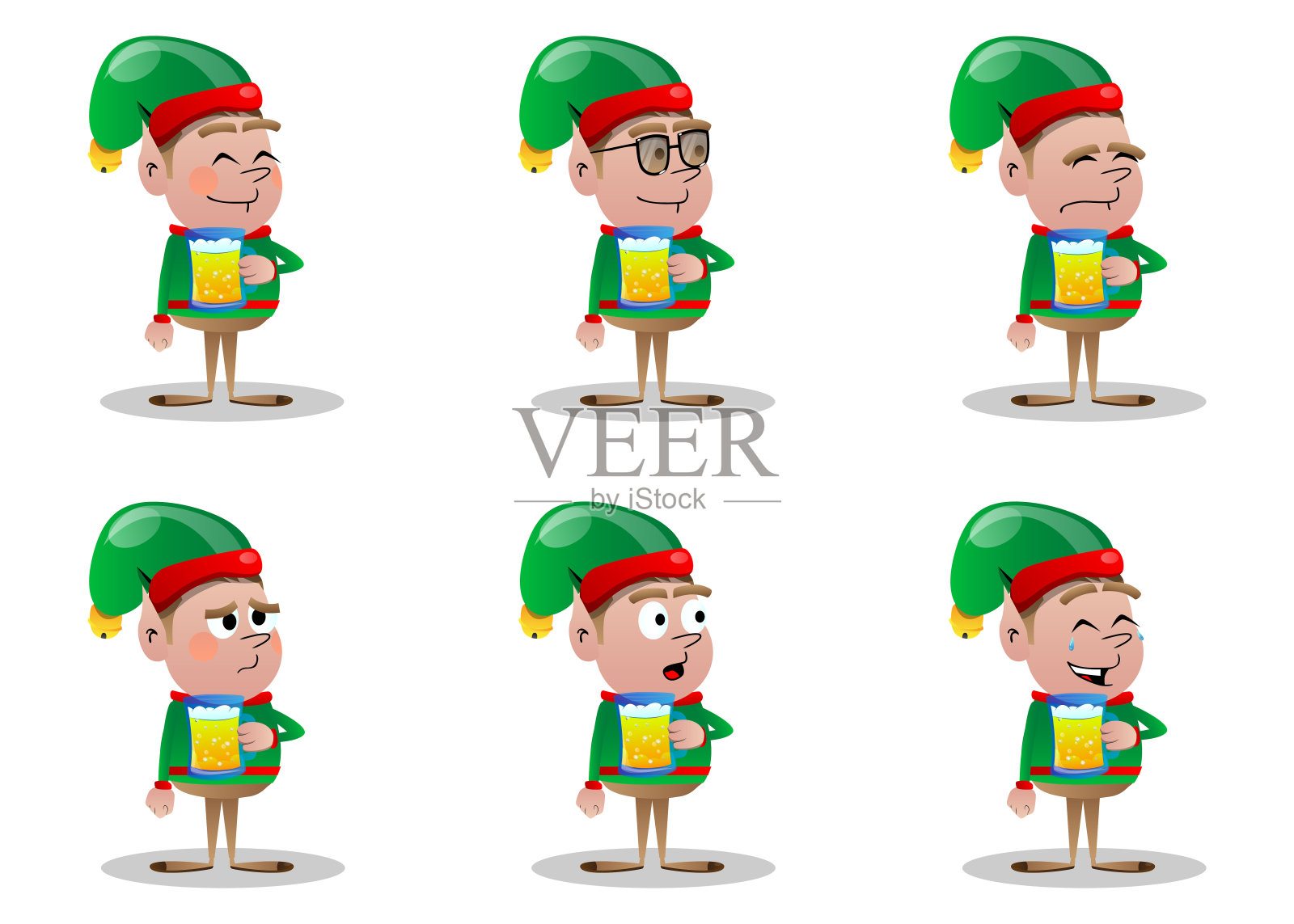 圣诞精灵喝啤酒。设计元素图片