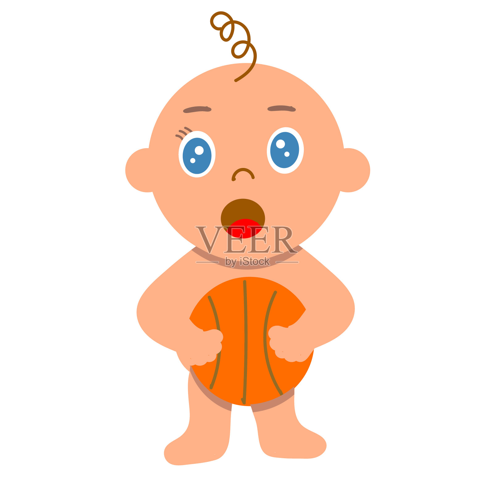 可爱的小男孩拿着球站着，很惊讶设计元素图片