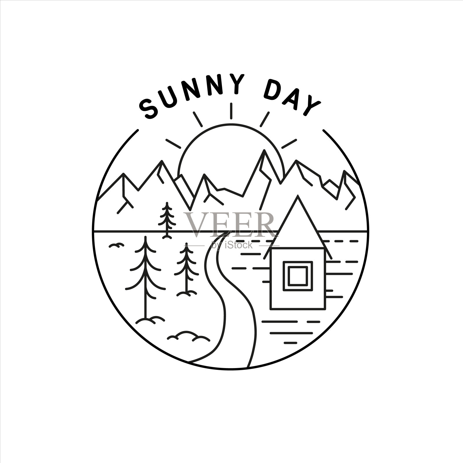 以度假与旅游为主题的单线构图。矢量插图。插画图片素材