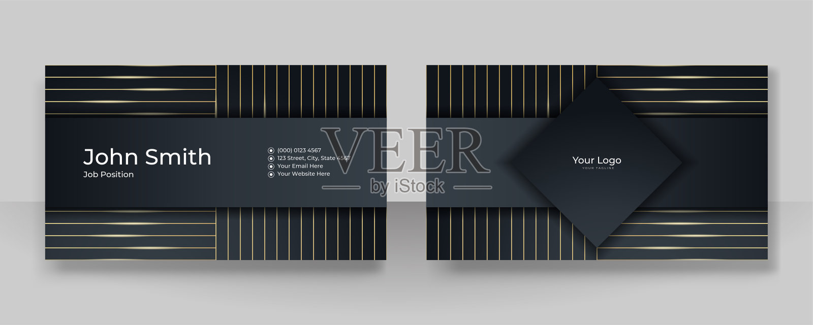 现代优雅简约的黑金名片设计模板。创意奢华和干净的企业理念名片。矢量插图打印模板。设计模板素材