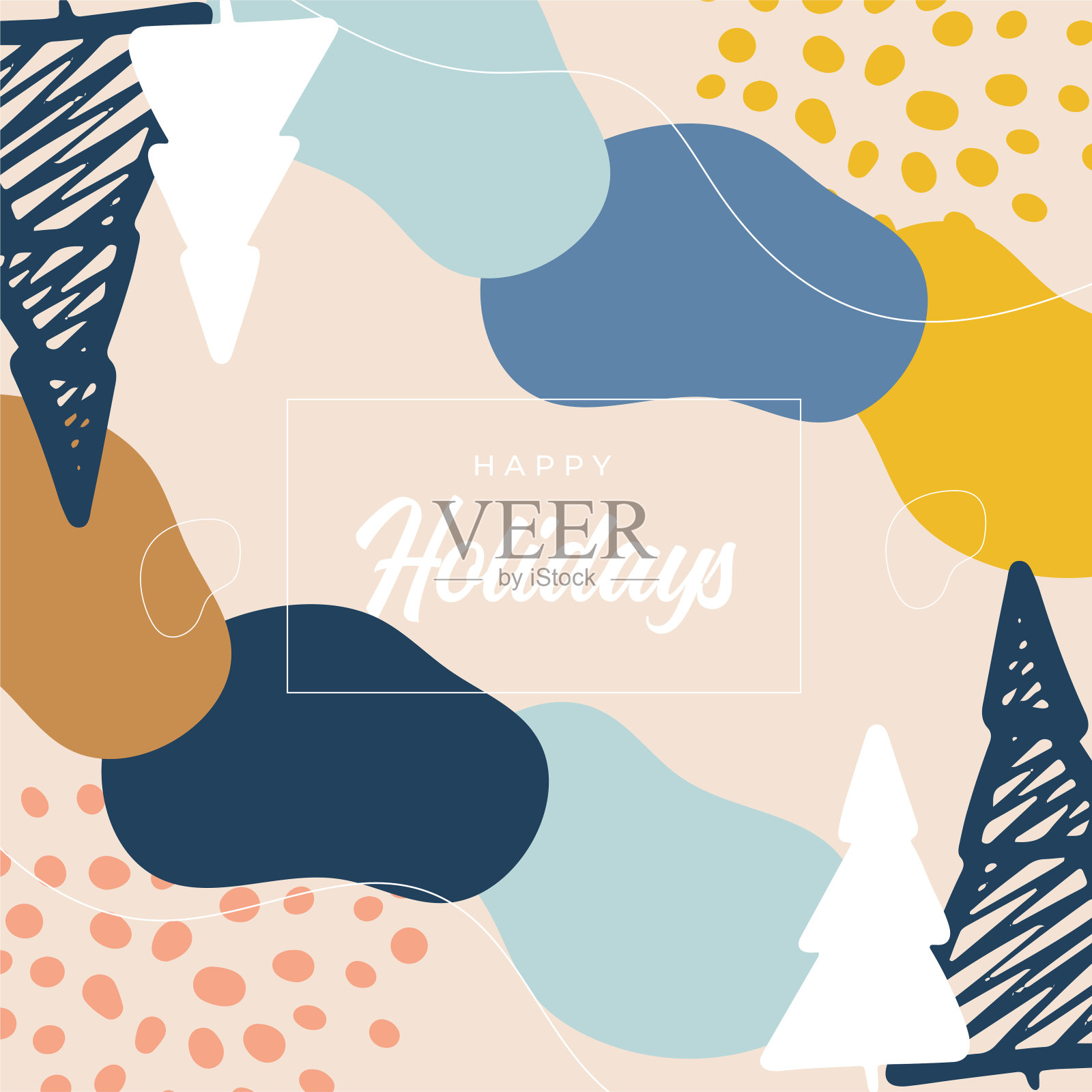 圣诞贺卡快乐。新年贺卡。时尚的广场冬季假期艺术模板。适合社交媒体发布，移动应用，横幅设计和网页，互联网广告。设计模板素材