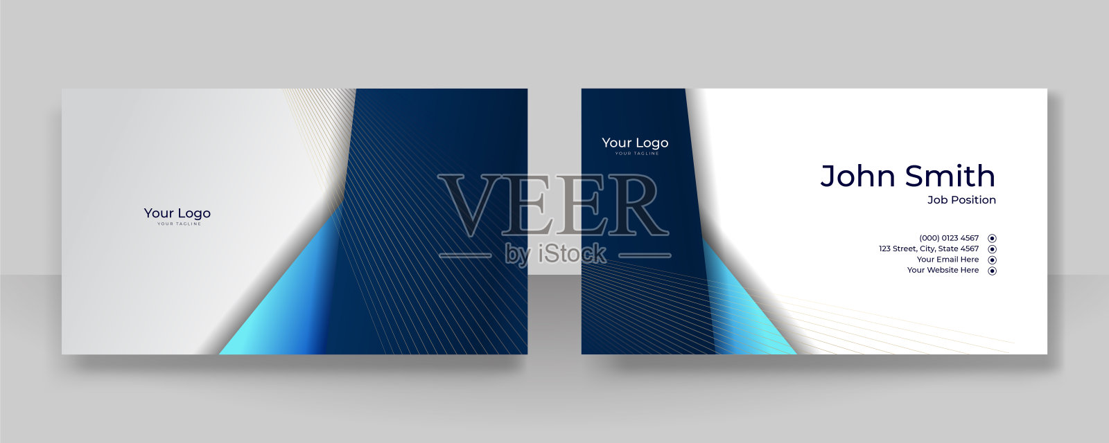 现代优雅简约的蓝色名片设计模板。创意奢华和干净的企业理念名片。矢量插图打印模板。设计模板素材