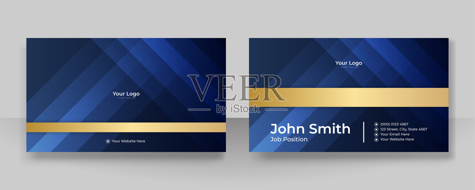 现代简约的蓝色名片设计与优雅的图案。几何装饰艺术的创意洁净概念。矢量插图打印模板。设计模板素材