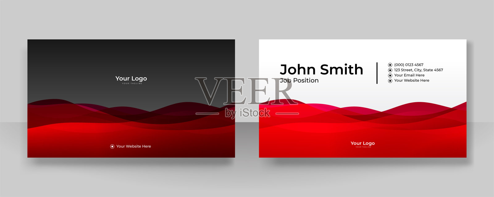 现代简约的红白名片设计，优雅的图案。几何装饰艺术的创意洁净概念。矢量插图打印模板。设计模板素材