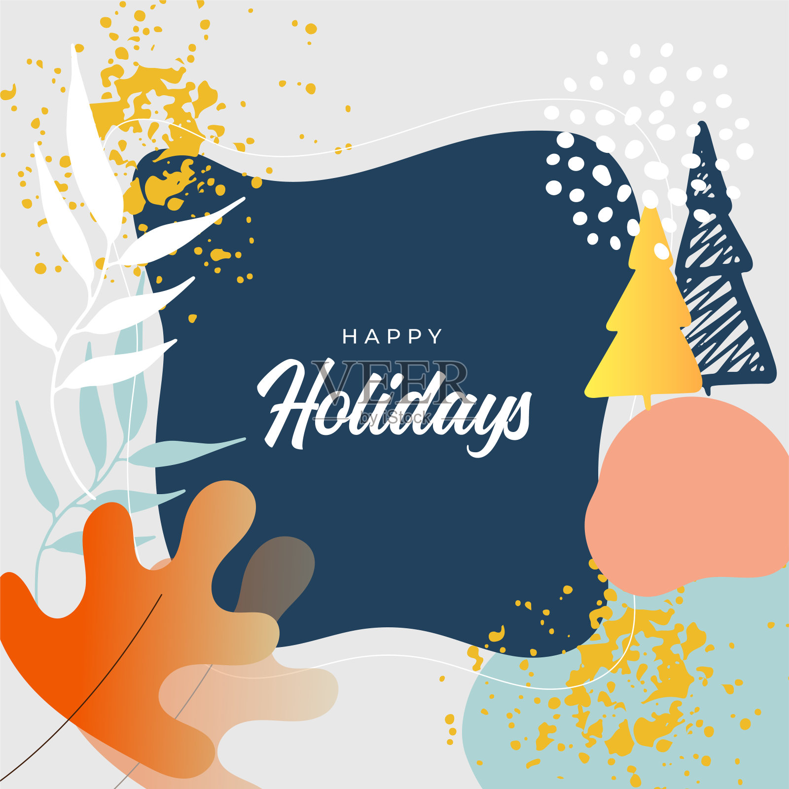 圣诞贺卡快乐。新年贺卡。时尚的广场冬季假期艺术模板。适合社交媒体发布，移动应用，横幅设计和网页，互联网广告。设计模板素材