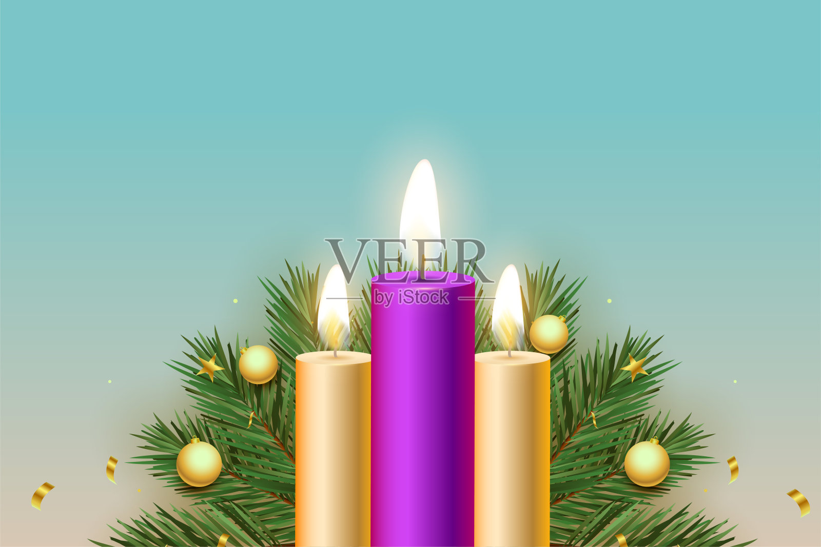 现实的降临蜡烛与圣诞节装饰背景插画图片素材