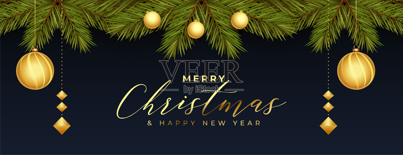 圣诞快乐，新年节日宽横幅装饰设计模板素材