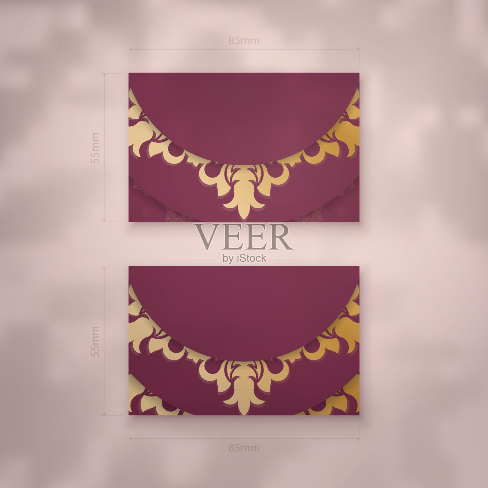 勃艮第名片与抽象黄金装饰为您的联系人。插画图片素材