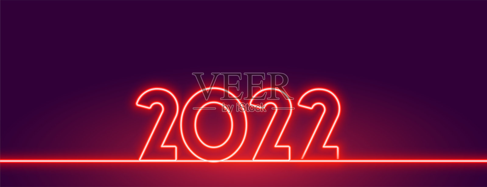 2022年新年霓虹灯红字横幅设计插画图片素材