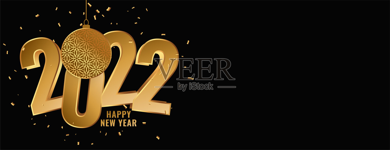 金色2022年新年庆祝横幅设计插画图片素材