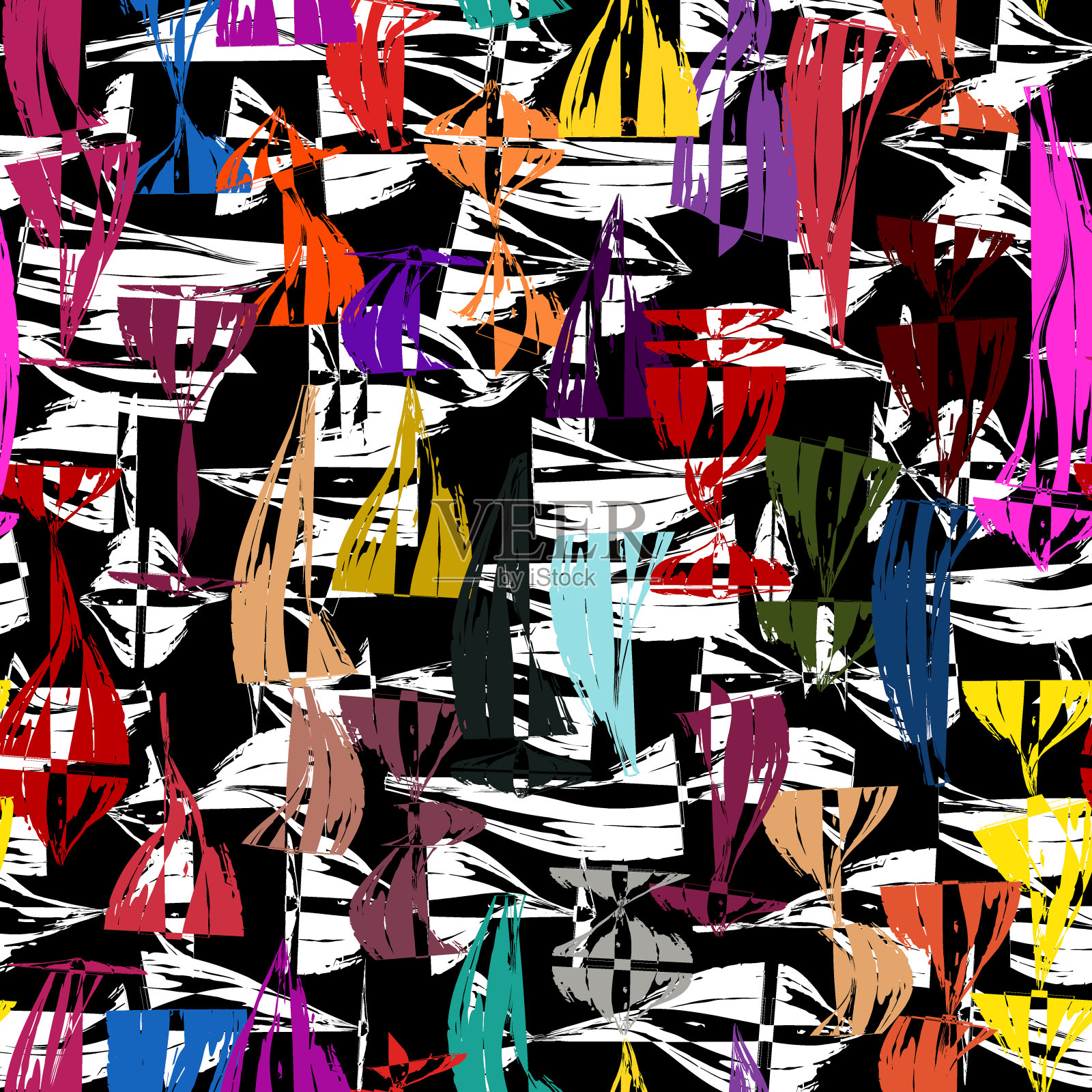 抽象表现主义风格的无缝图案。手绘混乱的油漆涂抹表面印刷。写意现代纹理背景。手绘艺术设计墙纸插画图片素材