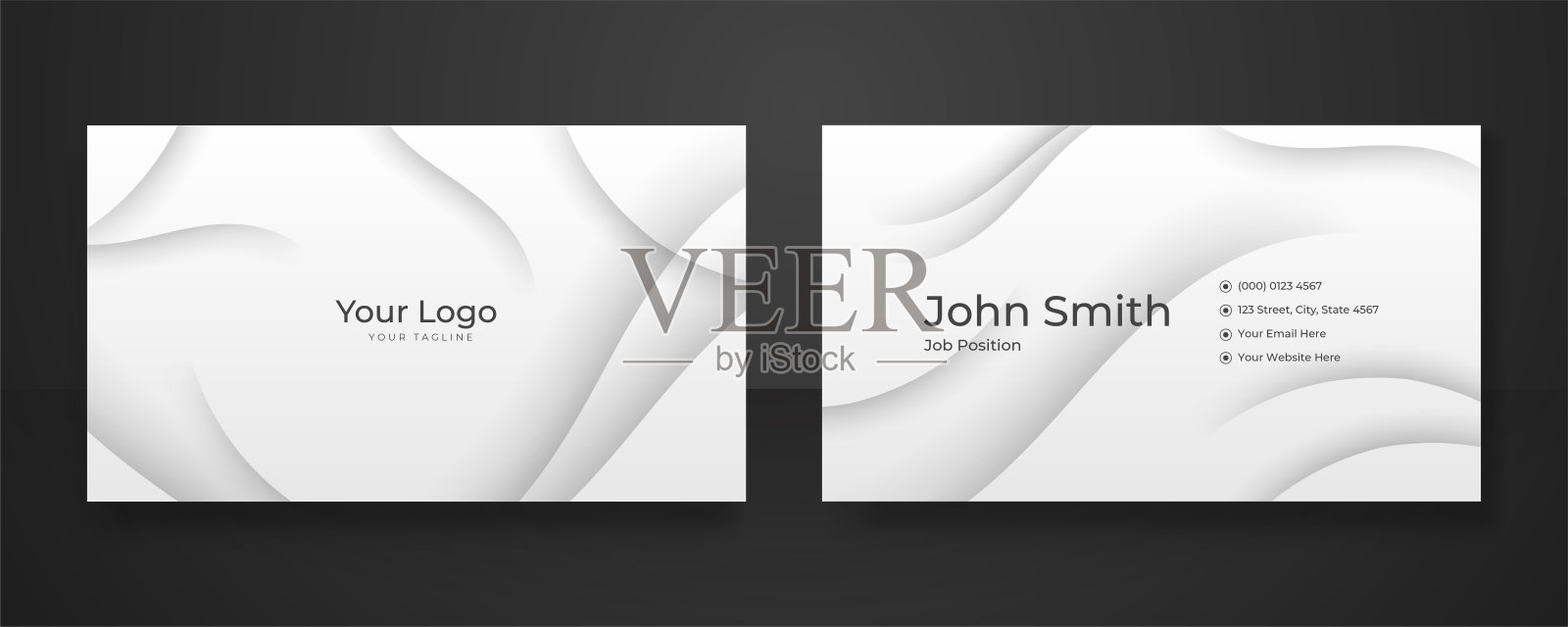 现代简单的白色技术名片设计模板与抽象的几何波。现代名片-创意和干净的名片模板。矢量图设计模板素材