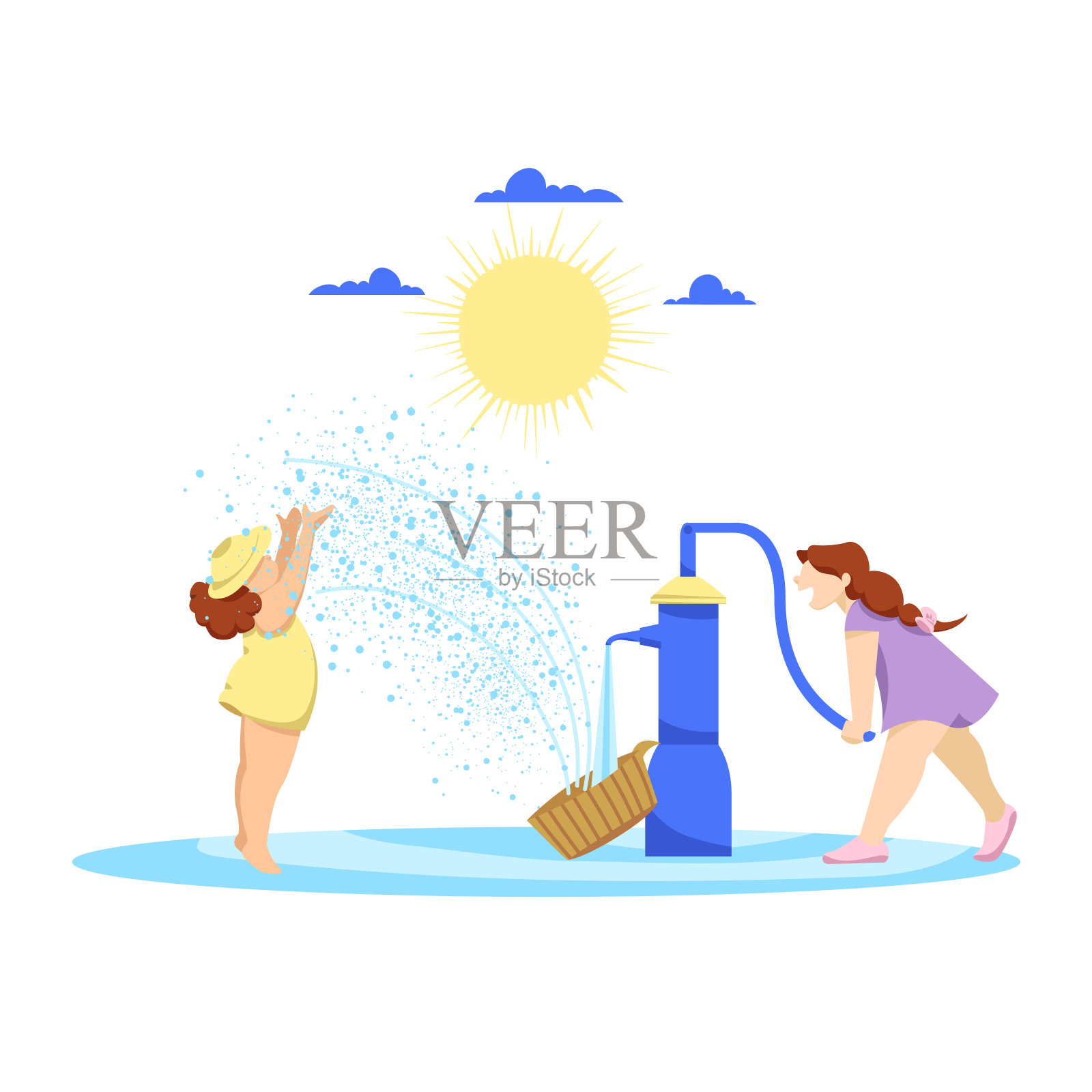 小的孩子。孩子们玩水。夏天的矢量图设计元素图片