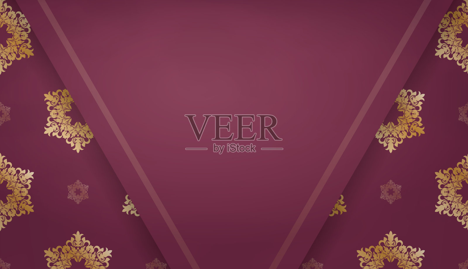 勃艮第颜色的横幅与曼荼罗金装饰的设计下的标志或文字插画图片素材