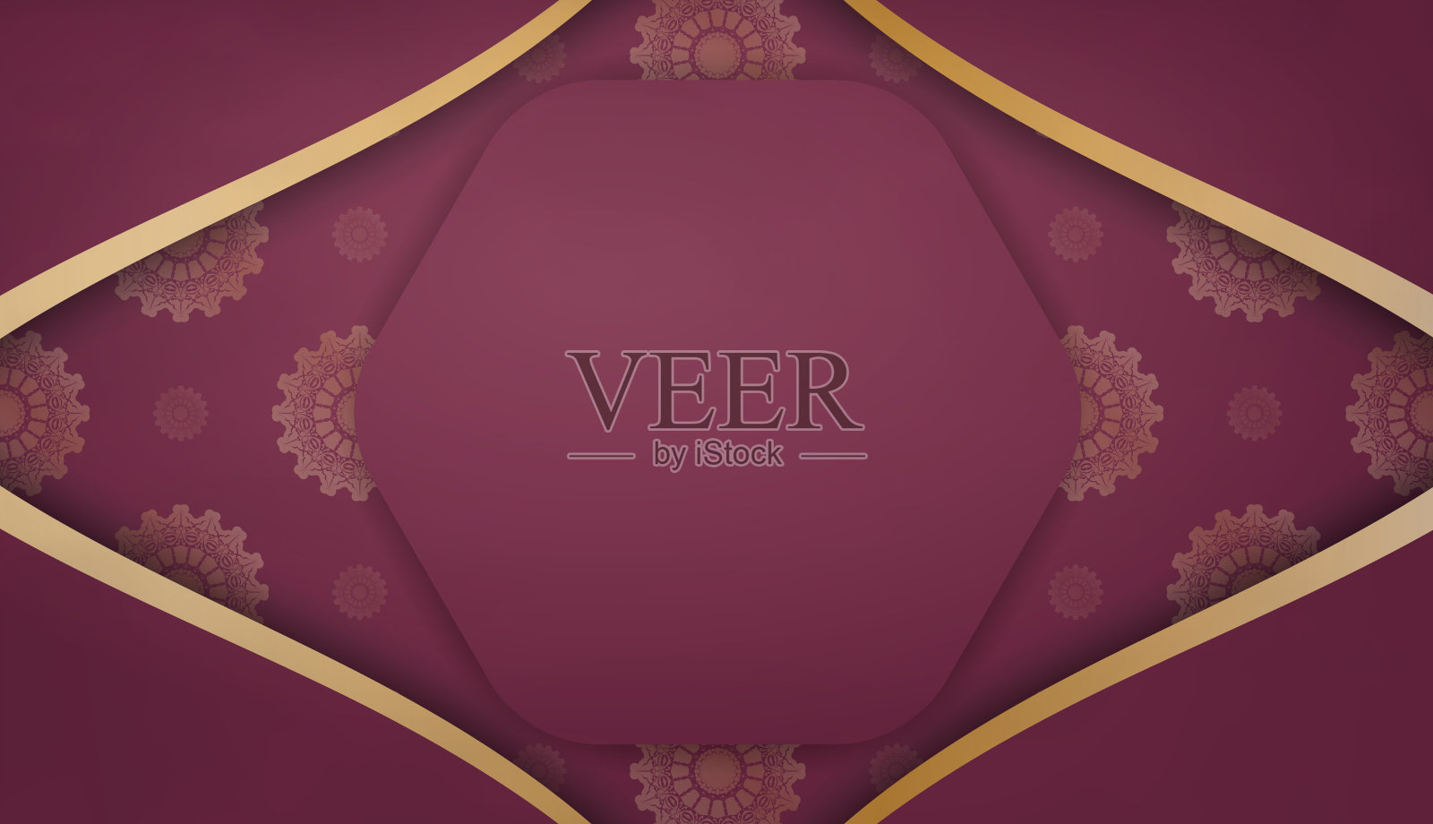 勃艮第颜色的横幅与曼荼罗与黄金饰品和一个地方为您的标志插画图片素材