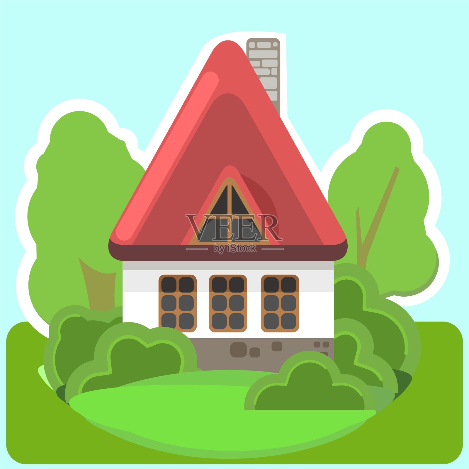 白墙红顶的乡间小屋。有趣的卡通风格。国家郊区的村庄。传统简单的架构。对儿童插图。向量。设计元素图片