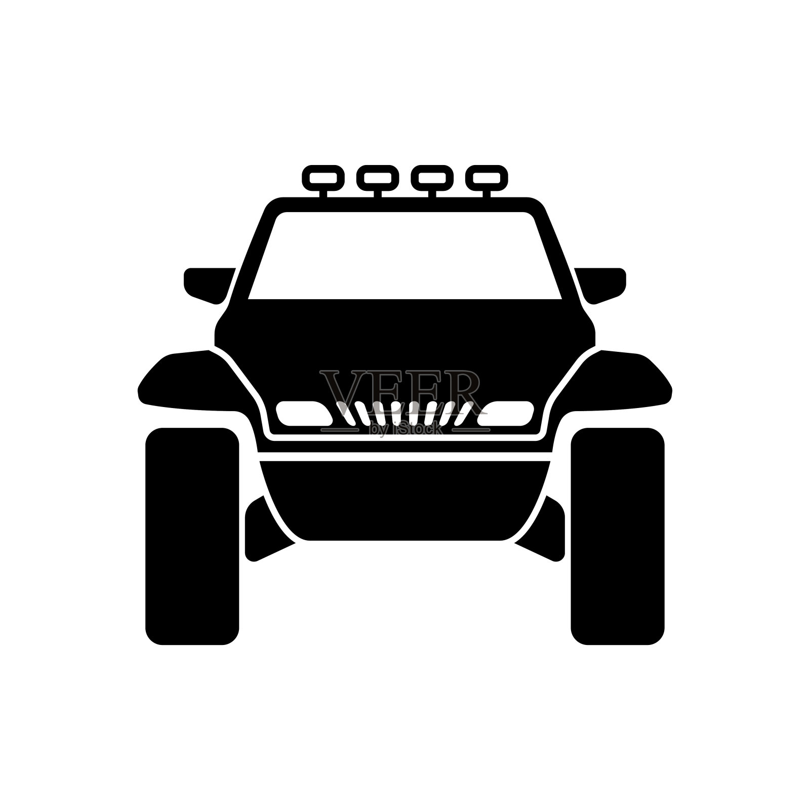 SUV图标。运动越野车辆。前视图。黑色的轮廓。矢量平面图形插图。在白色背景上孤立的物体。隔离。插画图片素材
