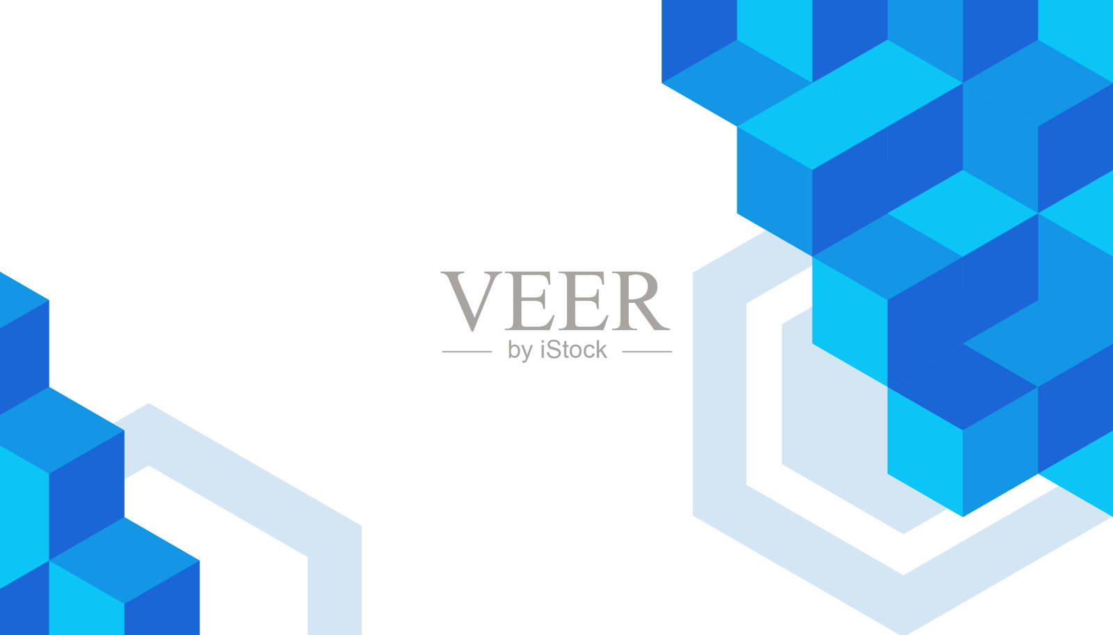 现代蓝色抽象背景与六边形等距立方。抽象潮人几何背景海报与动态。未来技术网络矢量插图纹理设计，横幅。插画图片素材