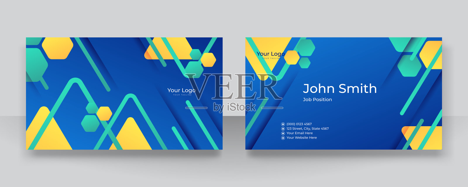 现代优雅简约的蓝黄名片设计模板设计模板素材