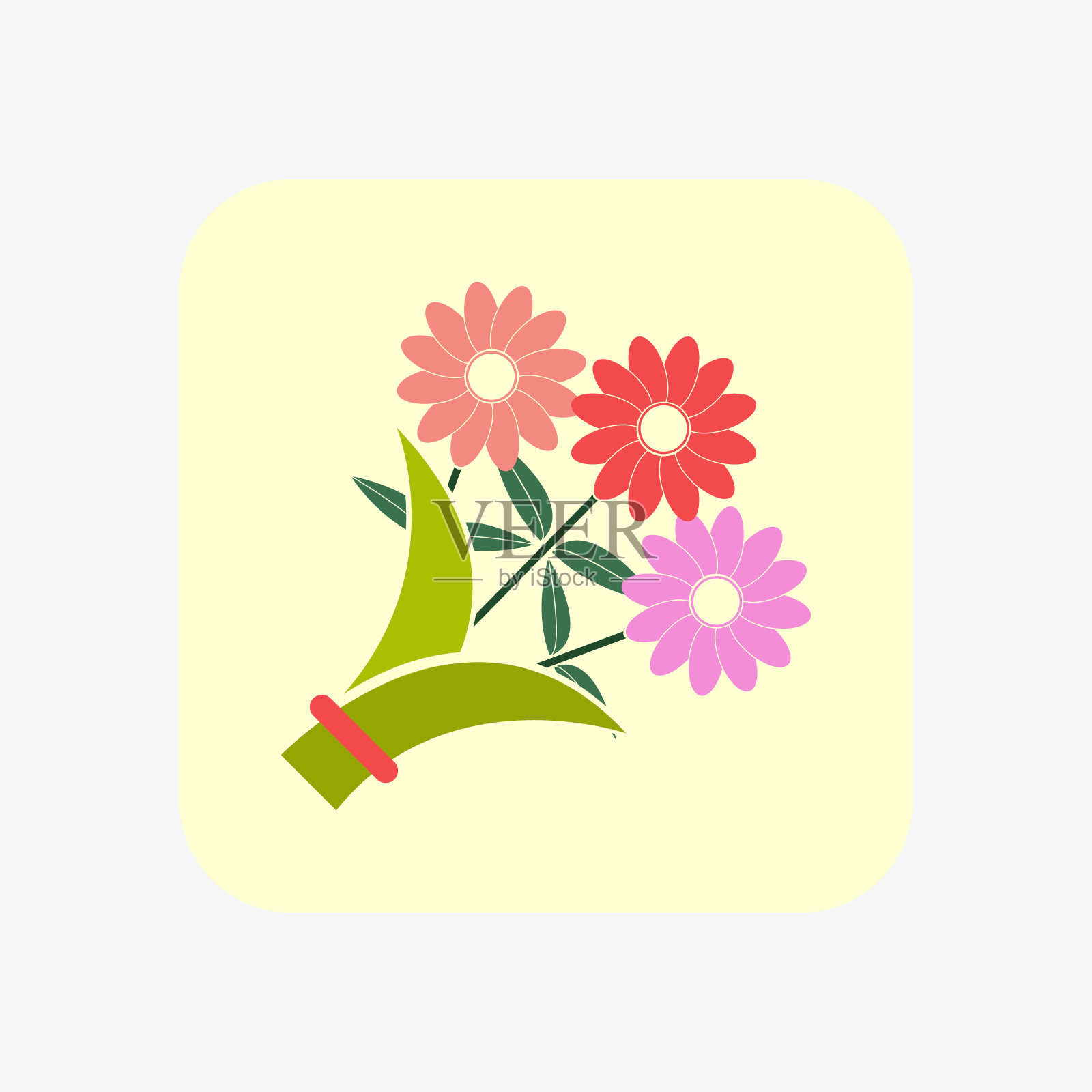 情人节花束平面图标。妇女节或生日鲜花快乐。浪漫的庆祝活动的迹象。插画图片素材