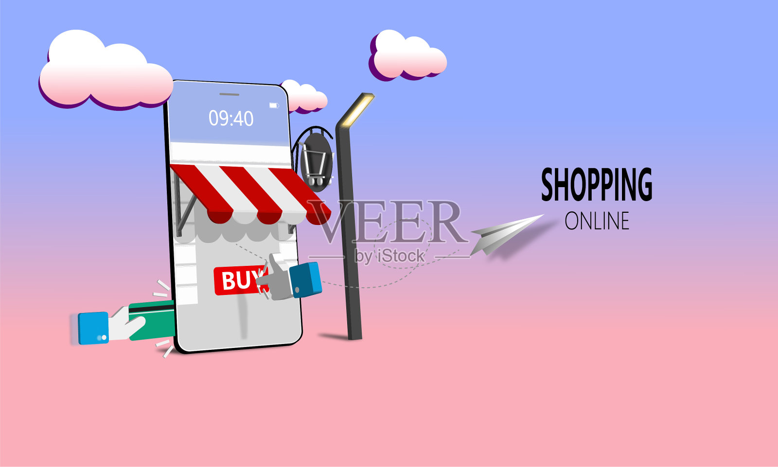 用智能手机网购插画图片素材