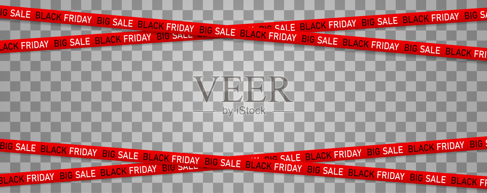 红色丝带黑色星期五销售透明的背景。越过丝带。大减价，黑色星期五。图形元素。矢量图设计元素图片