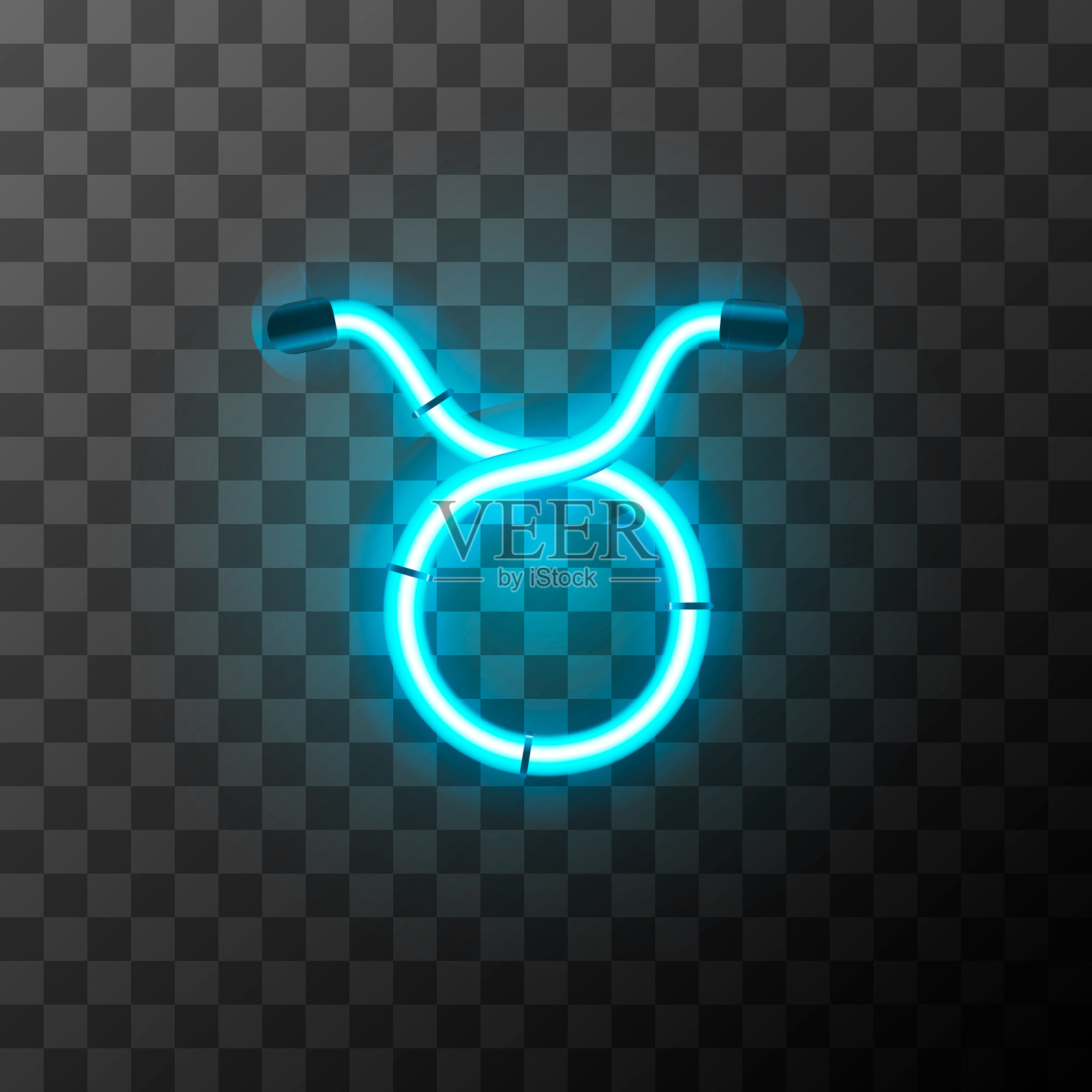 金牛星座为明亮的蓝色霓虹星座，星座为占星上透明的占星插画图片素材