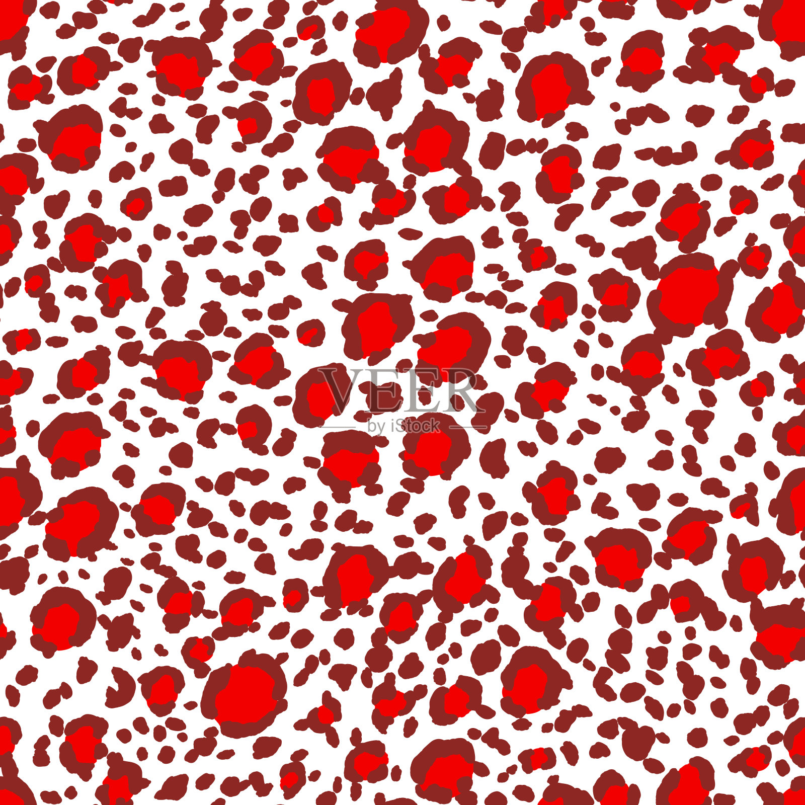 抽象现代豹纹无缝拼接。动物的背景。为印刷，卡片，明信片，织物，纺织品的红色和白色装饰矢量股票插图。现代装饰的风格化皮肤插画图片素材