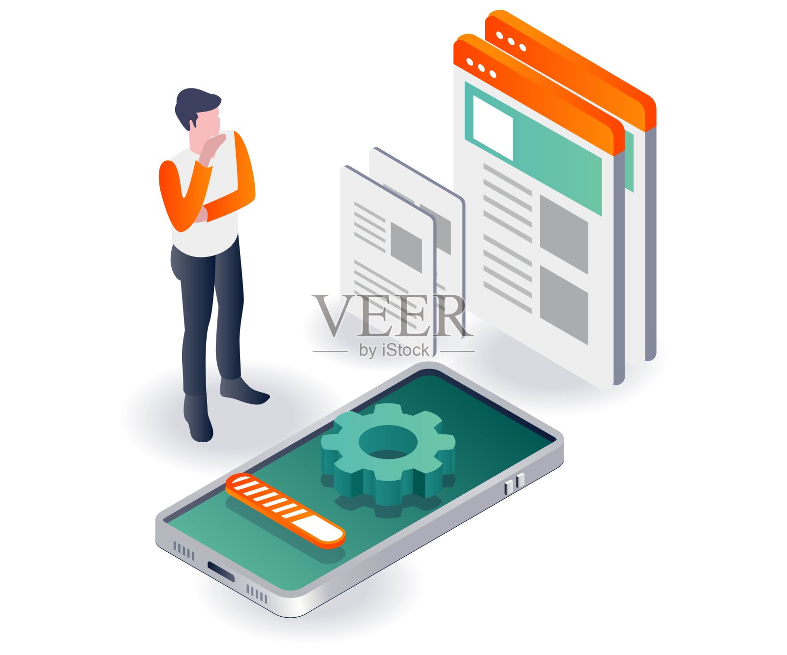 智能手机应用程序更新和软件设置插画图片素材