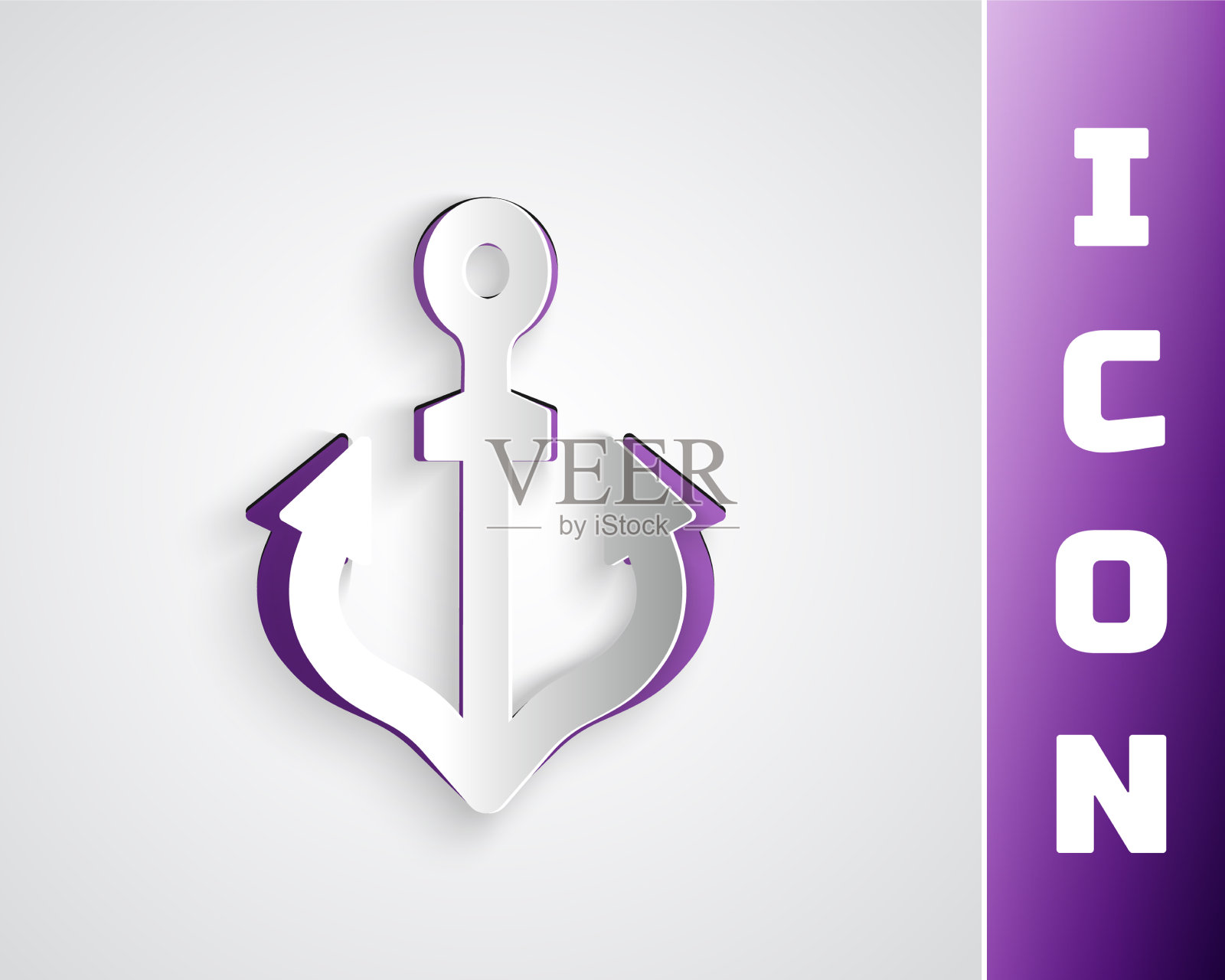 剪纸锚图标孤立在灰色背景插画图片素材