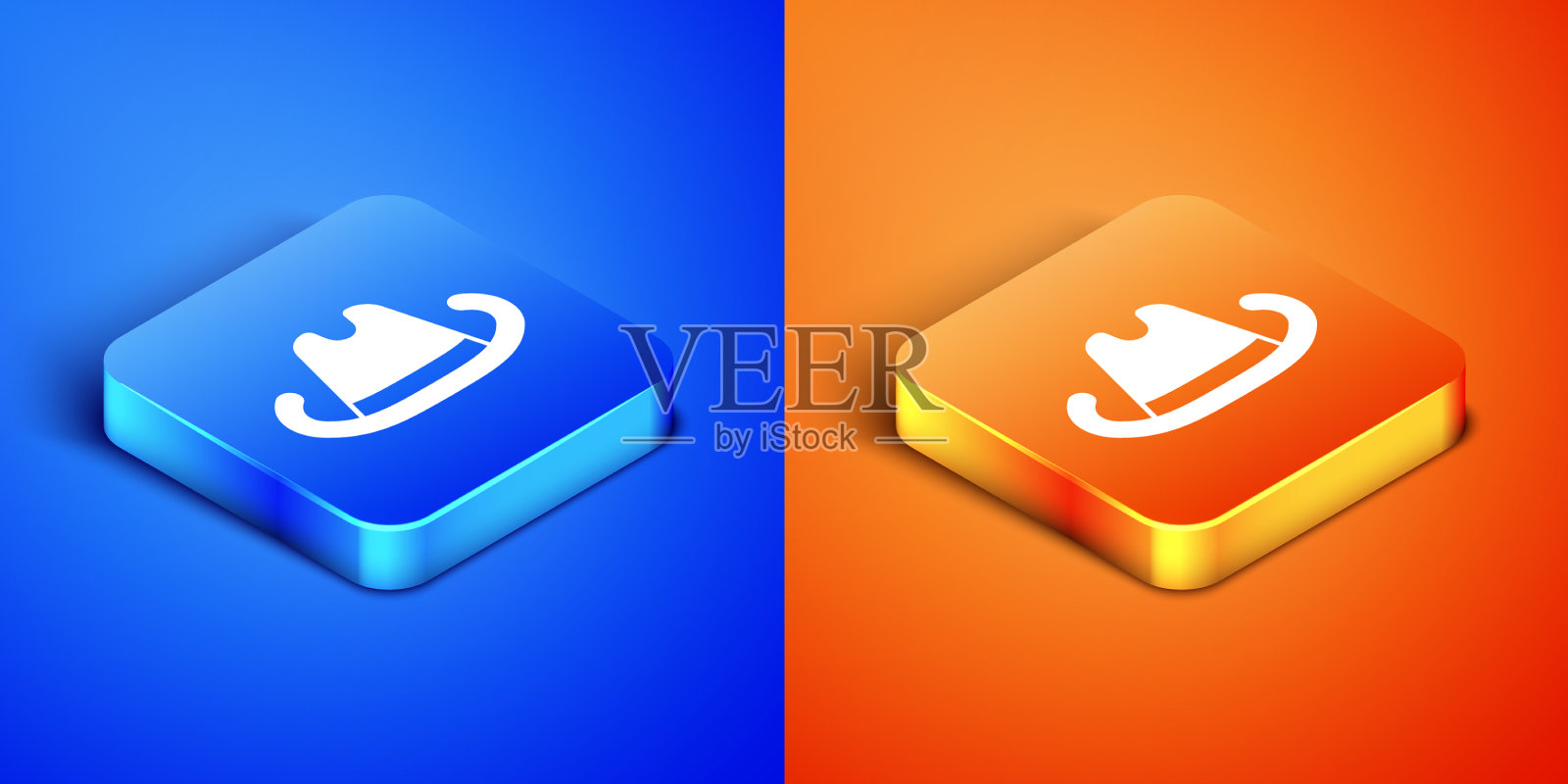 等距西部牛仔帽子图标孤立在蓝色图标素材