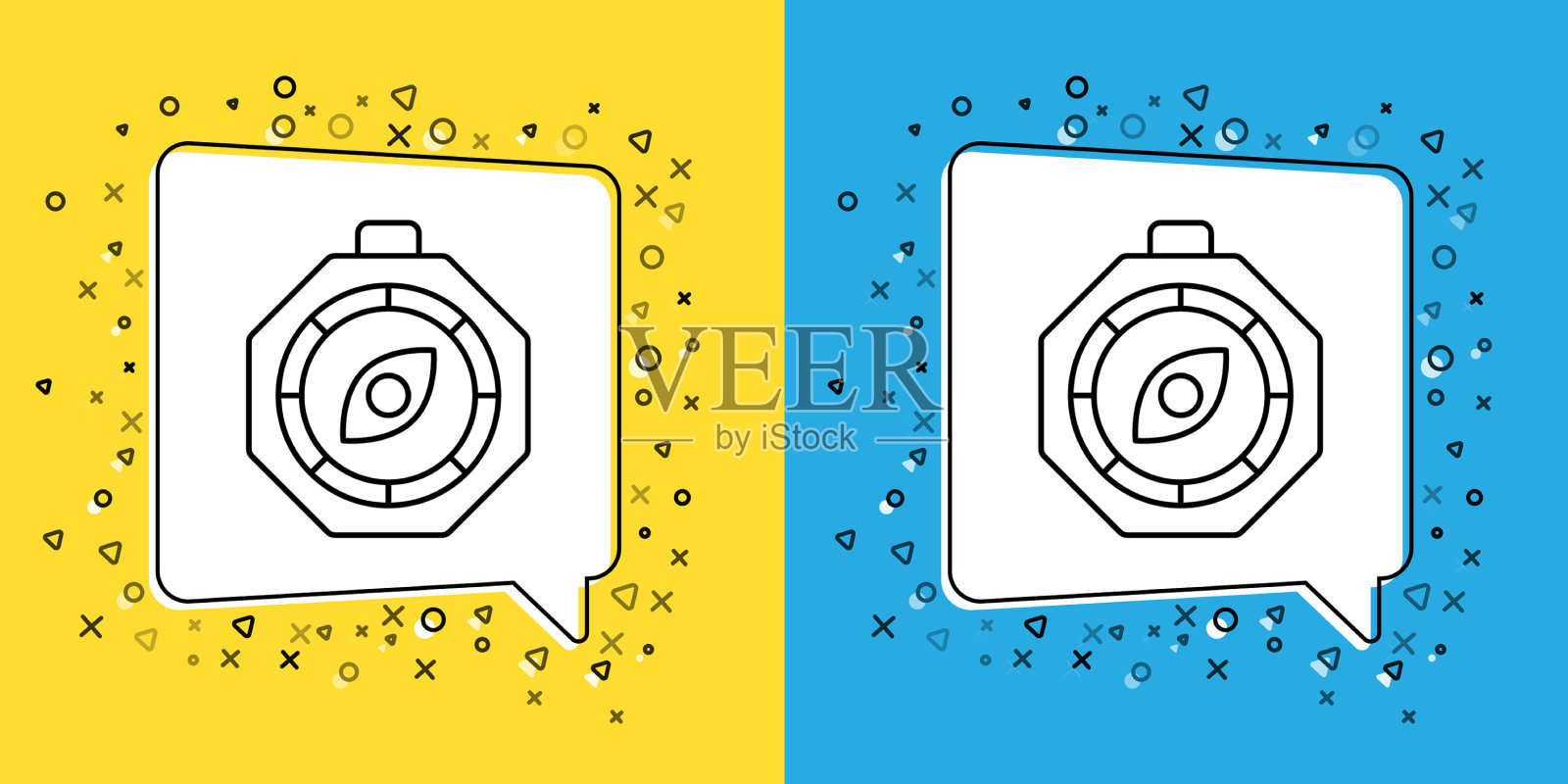 设置线罗盘图标孤立在黄色和蓝色图标素材