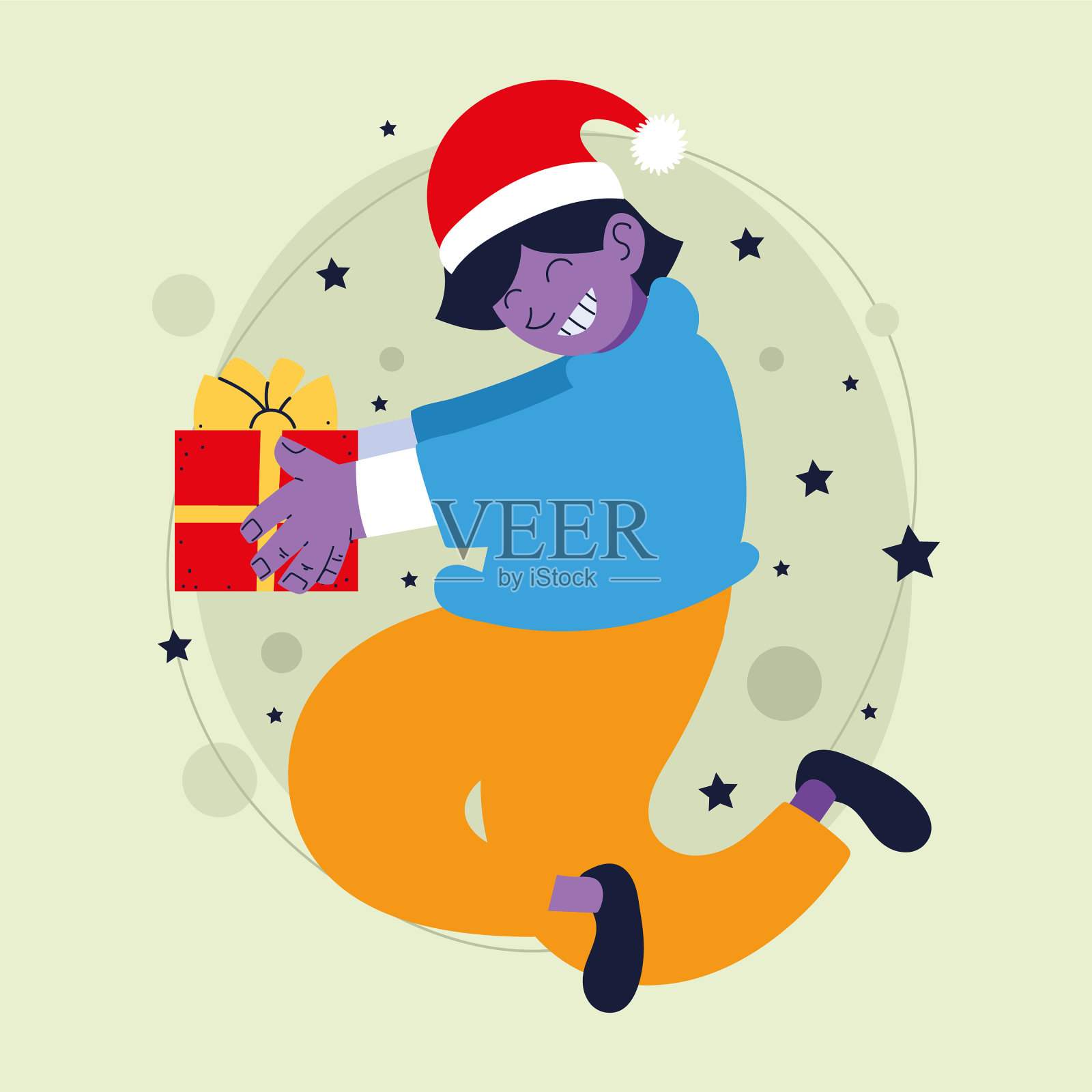 拿着圣诞礼物的快乐男人插画图片素材