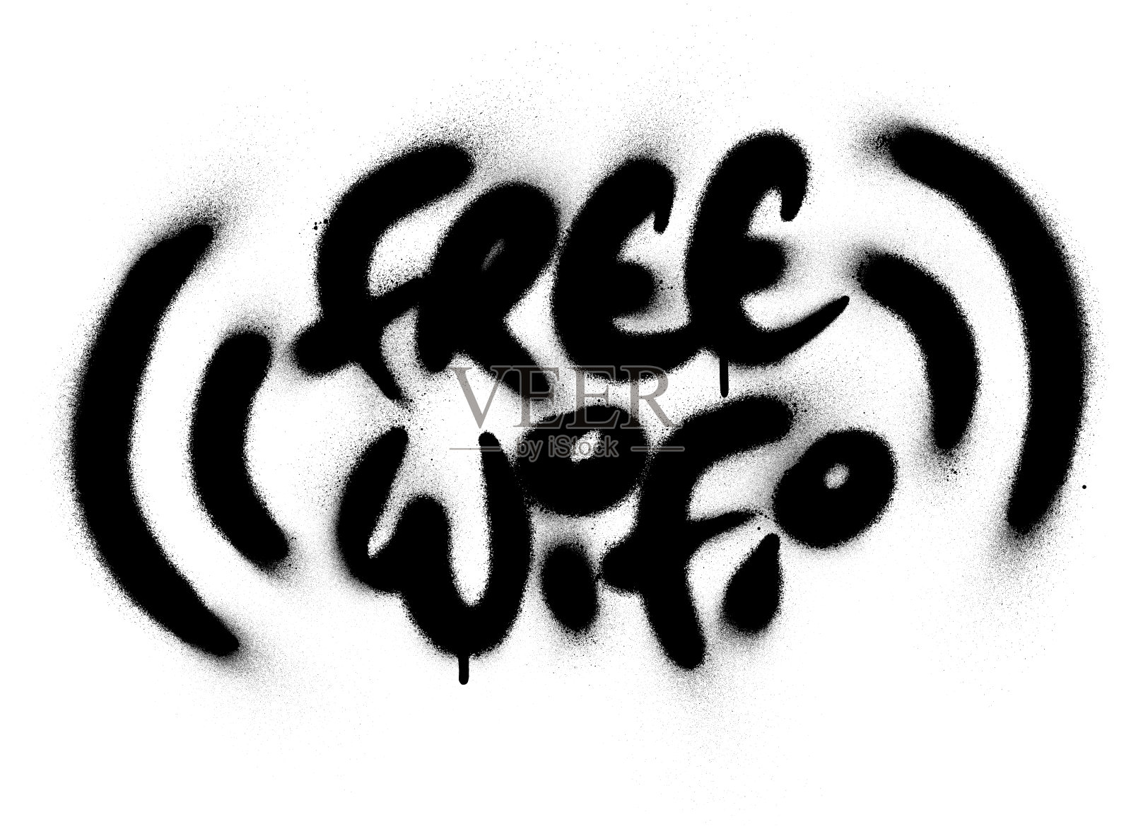 涂鸦免费wifi文字喷涂在黑色的白色设计元素图片