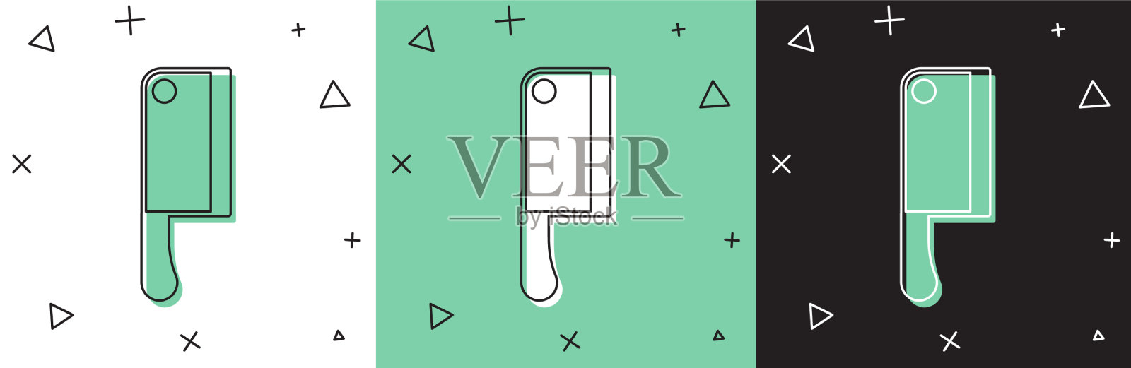 设置肉刀图标孤立的白色和绿色图标素材