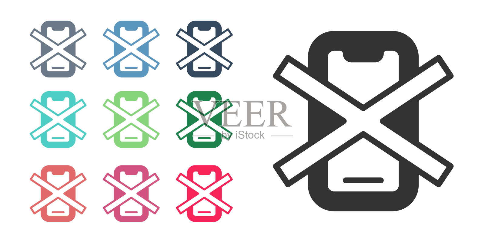 没有孤立在白色背景上的手机图标。不要说话和呼号。细胞的禁令。设置图标丰富多彩。向量图标素材