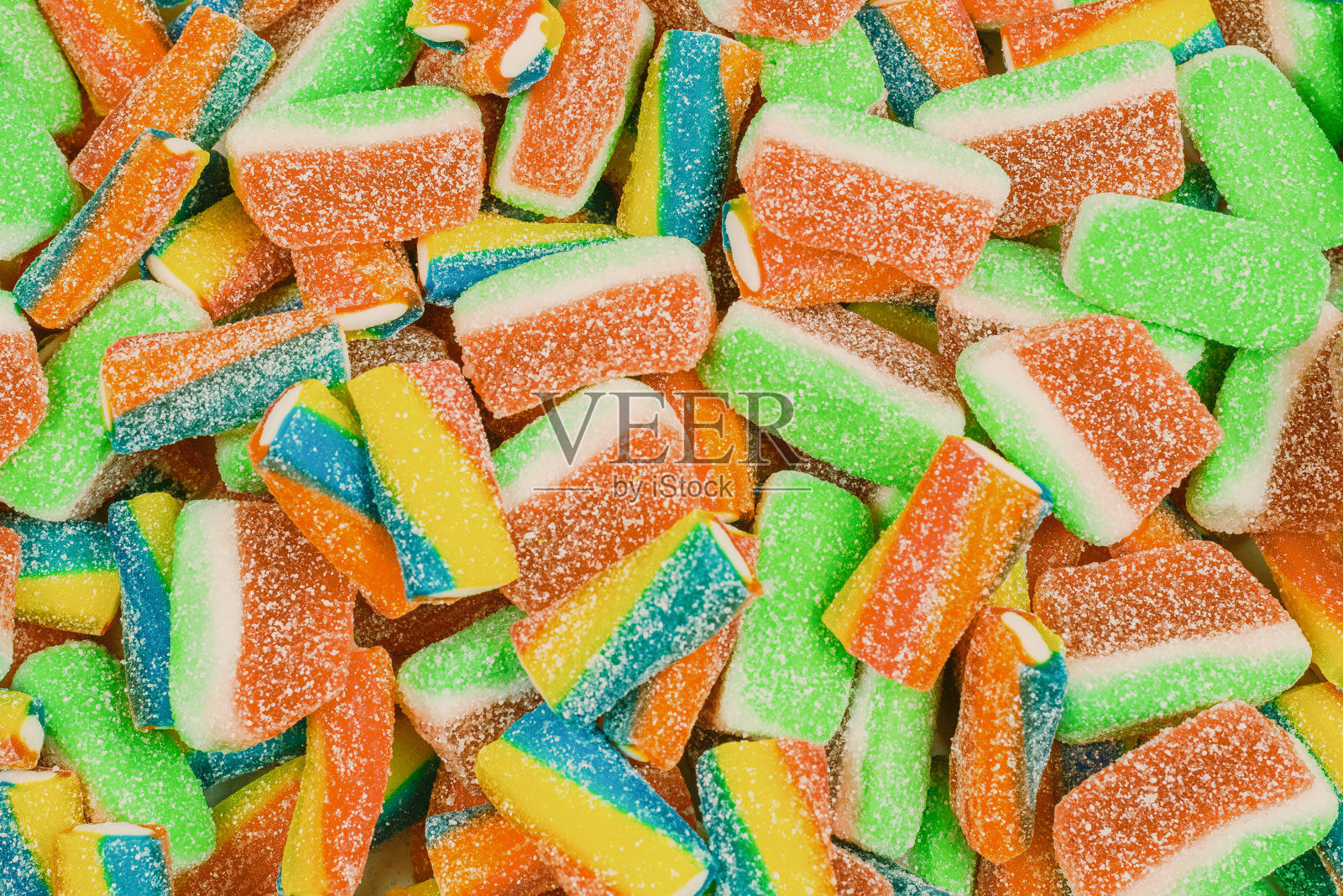 各种胶粘的糖果。前视图。果冻糖果。照片摄影图片