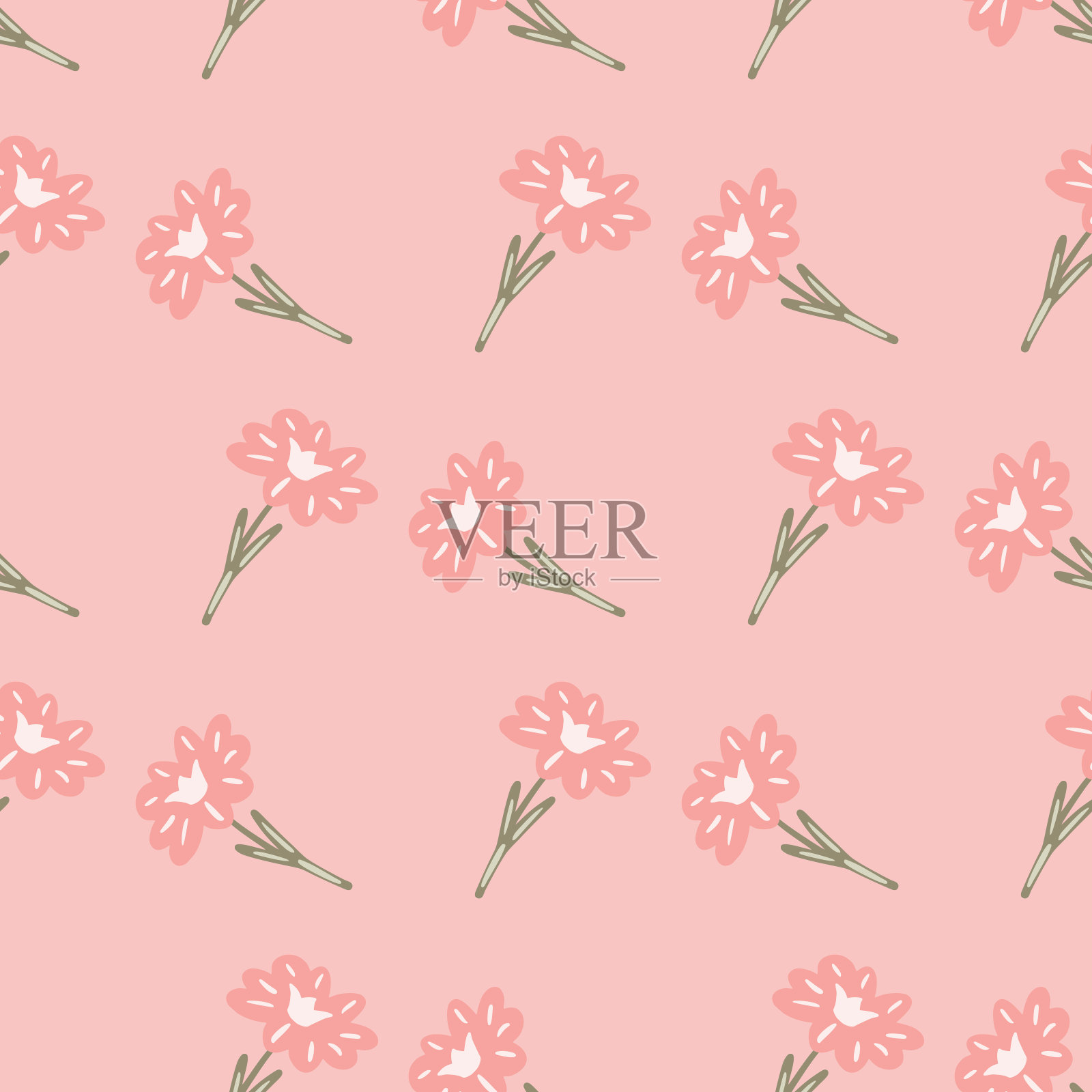 无缝图案与手绘野花在浅粉红色的背景。矢量花卉模板在涂鸦风格。温和的夏季植物质地。插画图片素材