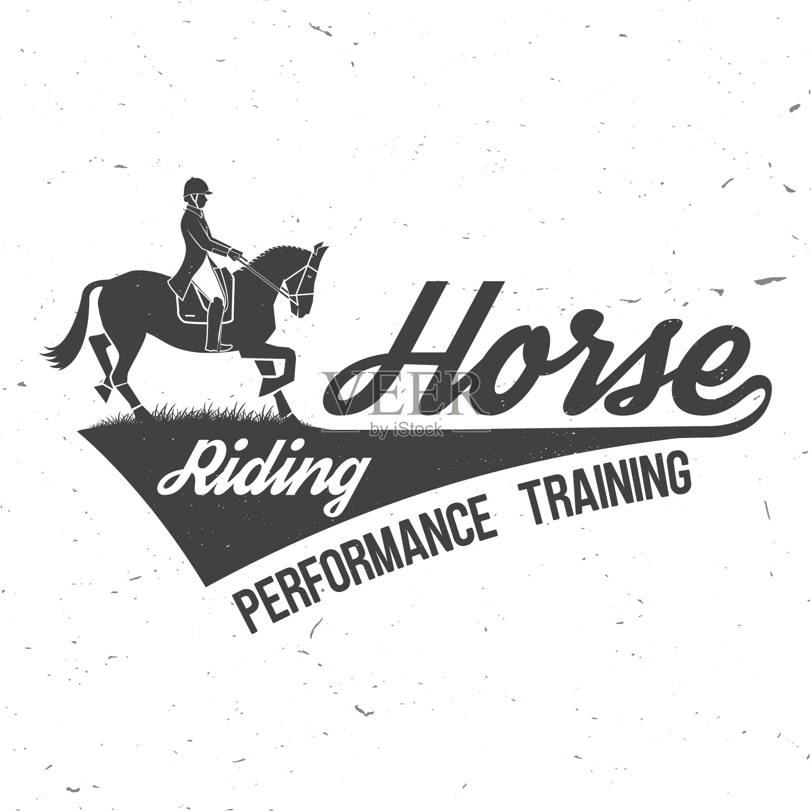 赛马运动俱乐部徽章、补丁、会徽、标志。矢量插图。复古的单色马术标签与骑手和马的轮廓。骑马运动。概念衬衫或标志，印刷，邮票或t恤。插画图片素材