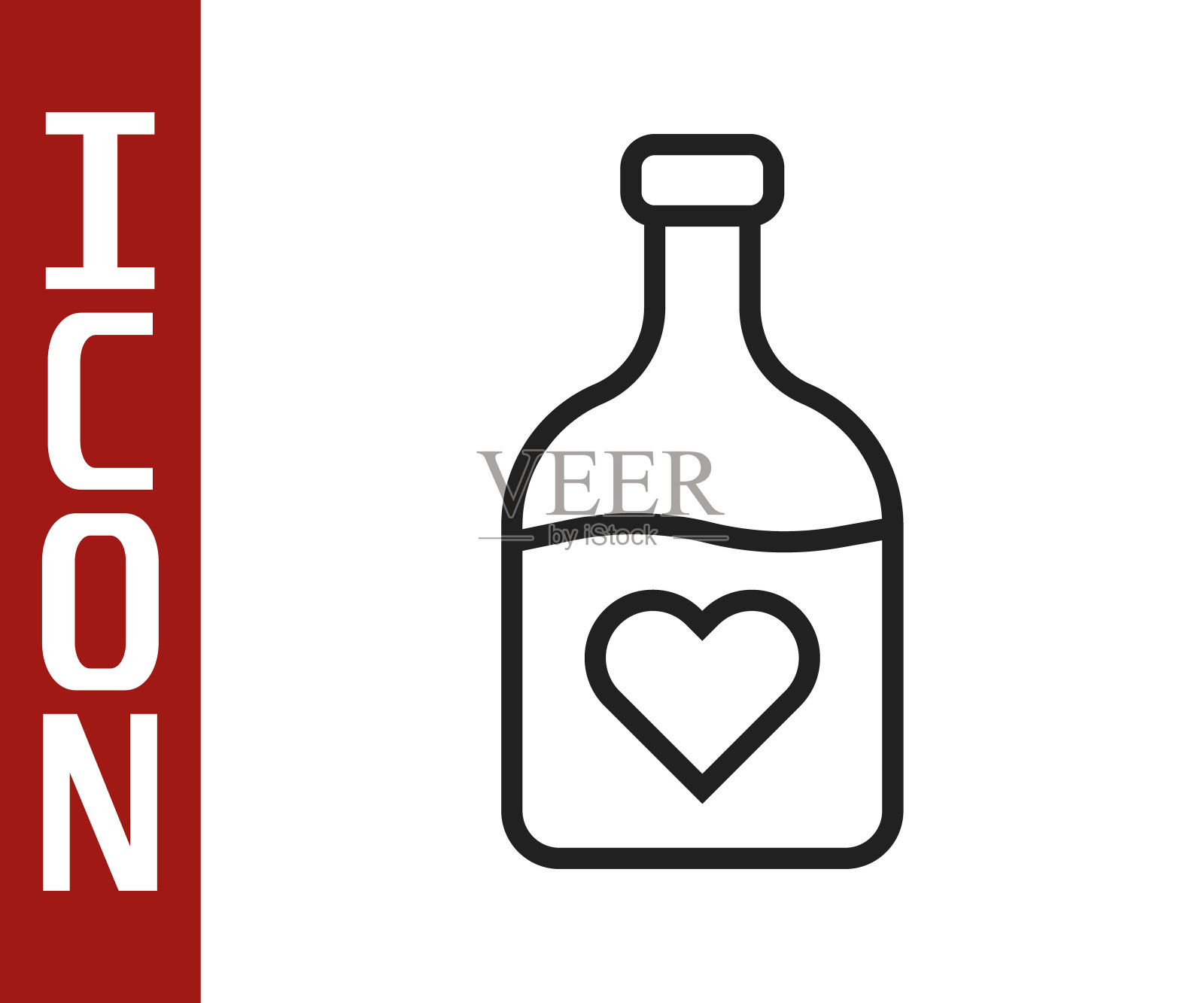 黑线瓶与爱情药水图标孤立在白色背景。情人节快乐。向量插画图片素材