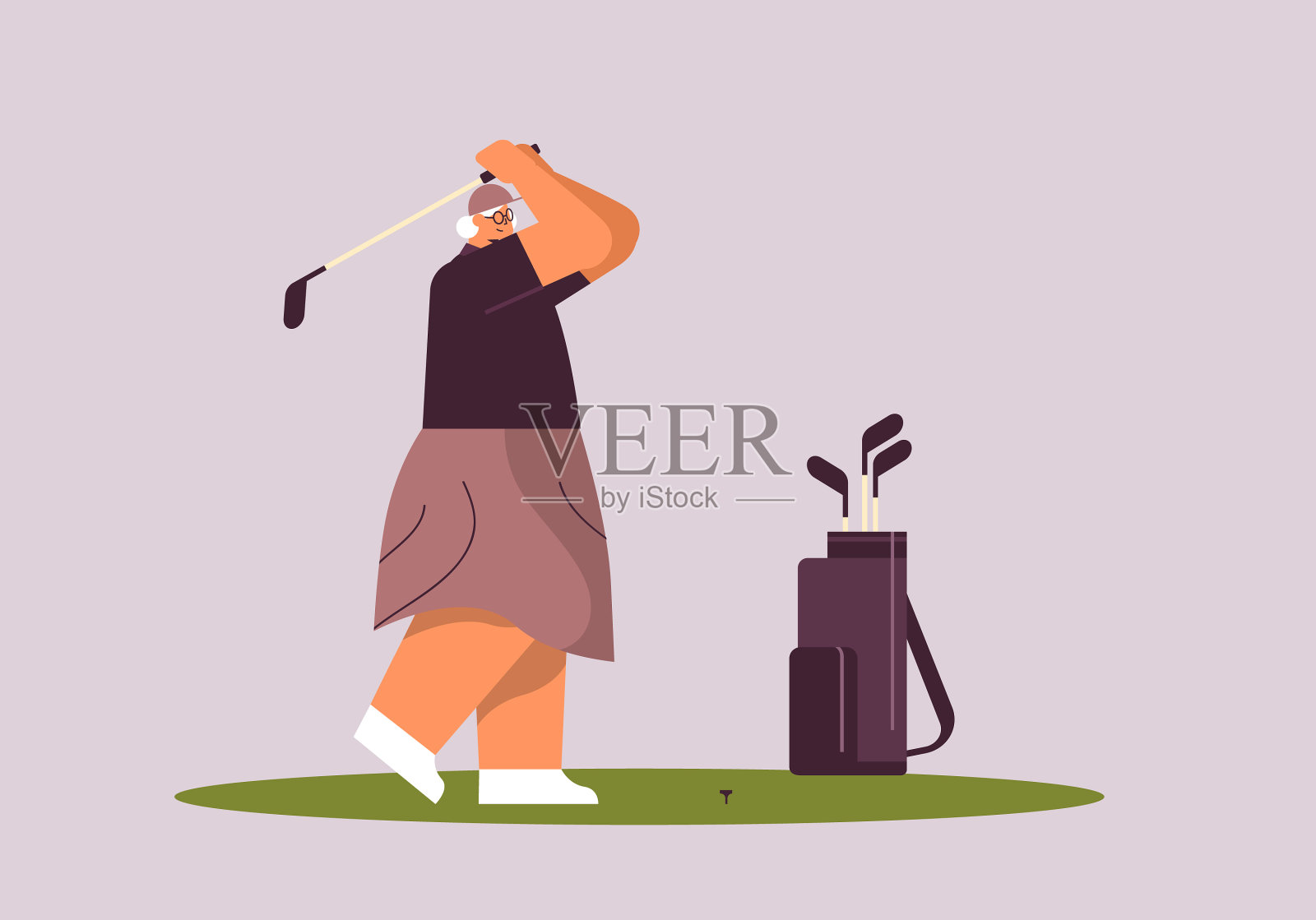 老年妇女打高尔夫球老年球员拿插画图片素材