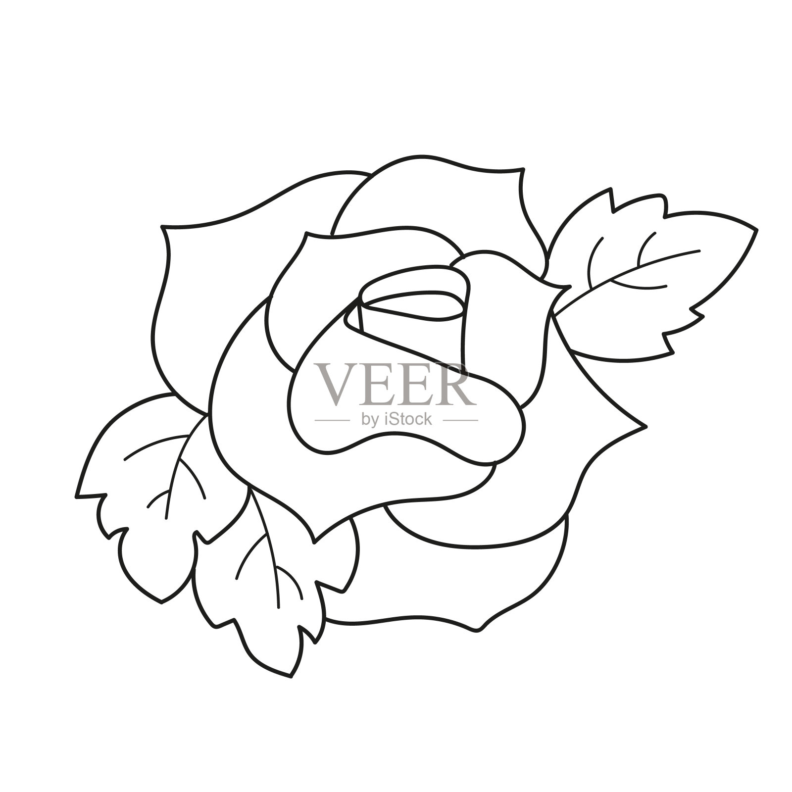 简单的着色页面。黑白手绘的玫瑰插图。插画图片素材