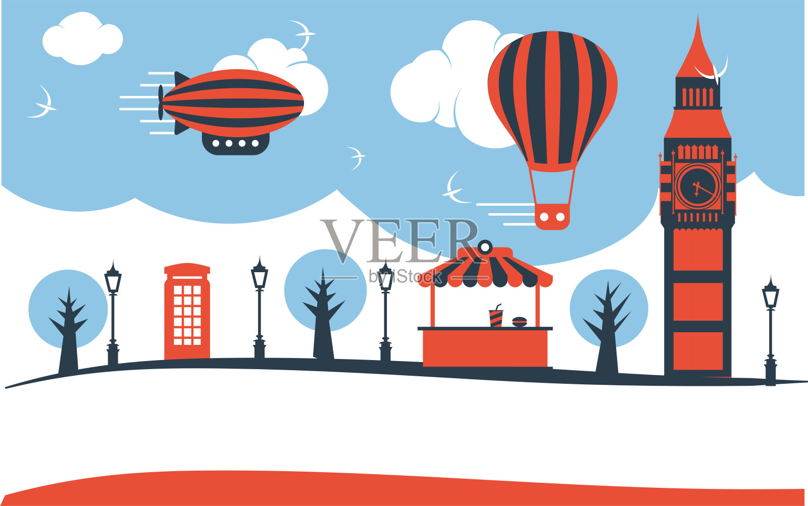 伦敦城市天际线旅游景点矢量插图集插画图片素材