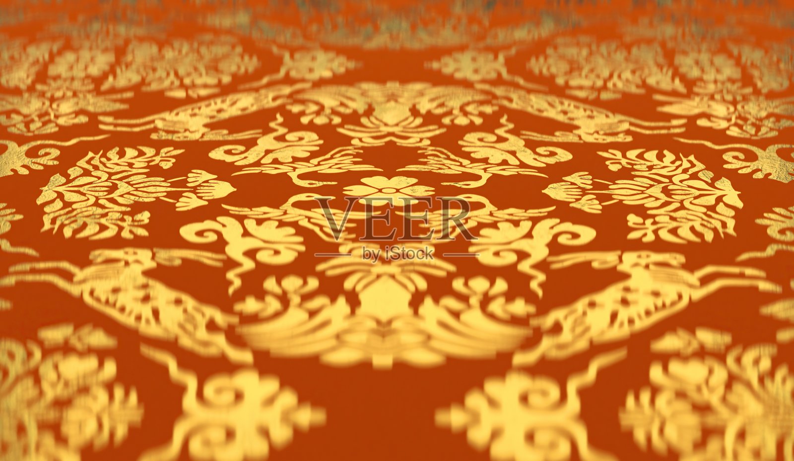 3d渲染中国金色经典吉祥图案中国新年背景微透镜。祝你好运。好运气。春节卷轴照片摄影图片